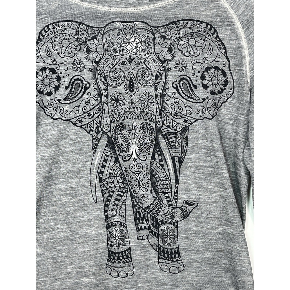 Well Worn‎ BOHO Henna Elephant Graphic Print Long Sleeve Shirt Gray Women's XS - Picture 2 of 6
